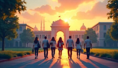 Illustration of best colleges in Hisar featuring CCSHAU and GJUST campuses