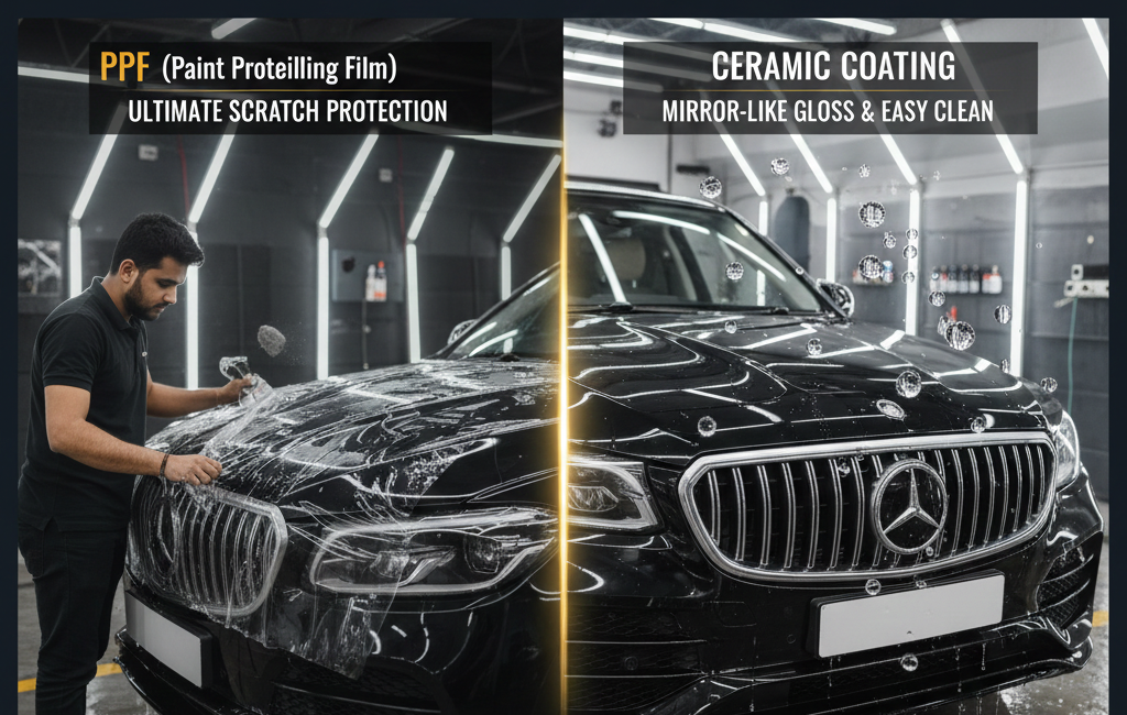 PPF vs Ceramic Coating Hisar, Car protection Hisar, Best car detailing in Hisar, Paint Protection Film benefits, Ceramic Coating price Hisar, Car scratch protection