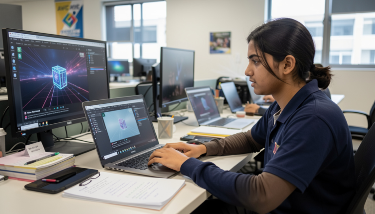 Student working on AI video in AVGC Content Creator Lab India 2026