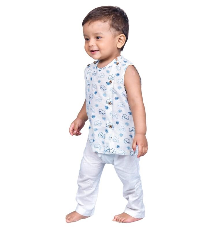 POLKA TOTS Baby Jhabla & Pant Set | 100% Cotton | Sleeveless Printed Top + Soft Bottom | Unisex Outfit for New Born, & Toddlers