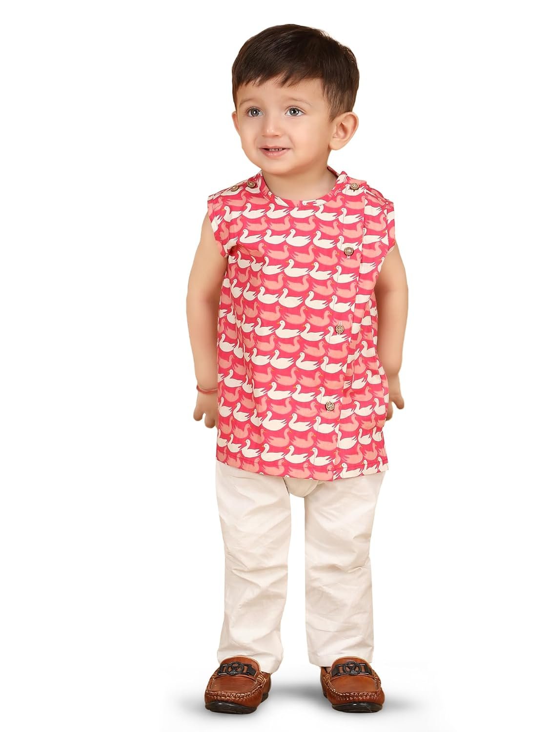 POLKA TOTS Baby Jhabla & Pant Set | 100% Cotton | Sleeveless Printed Top + Soft Bottom | Unisex Outfit for New Born, & Toddlers