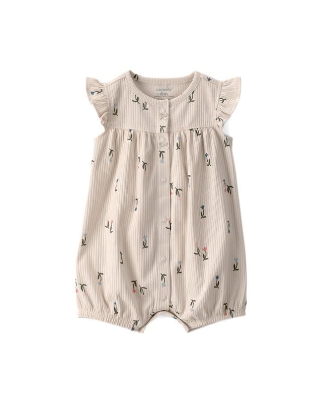 Carter’s Baby Girl Floral Half-Sleeve Romper|Lightweight Casual Playwear Summer Outfit