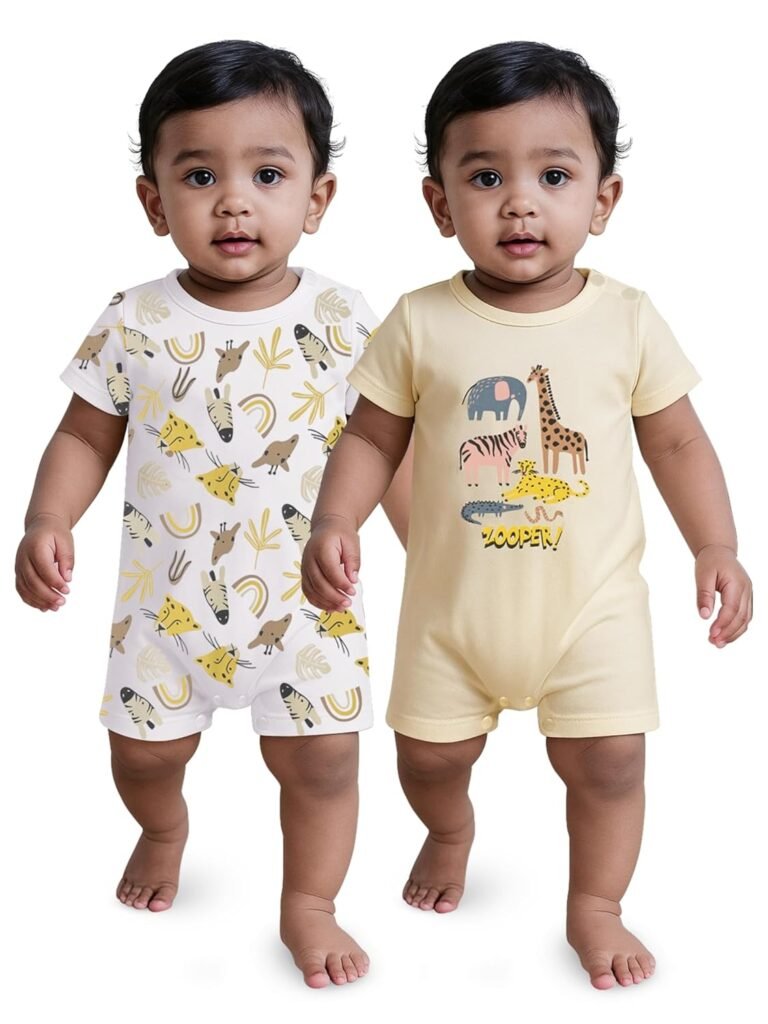 Nuego Pure Cotton Bodysuit for New Born Baby Boys, Full Sleeve Ultra-Soft Onesies for Newborn Baby Dress Cotton Cute Printed Multicolor Footed Rompers Sleepsuits New Born (0-24 Months)