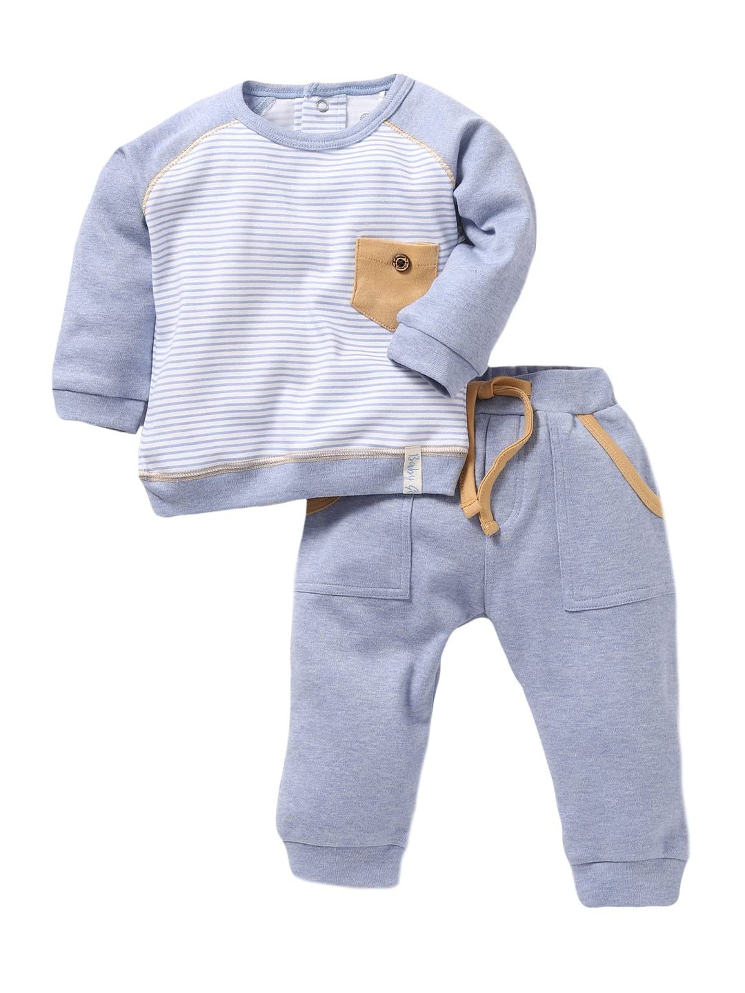 BABY GO 3-6Months/6-12Months/12Months-18Months/18-24Months Striped Full Sleeves 100% Soft Cotton Clothing Set/Infant Wear/Clothes For Baby Boys, Blue