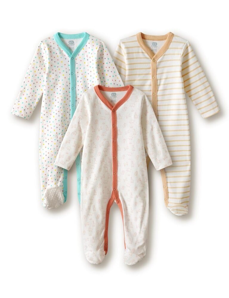 Amazon Brand – Symbol Unisex 100% Cotton Full Sleeve Baby Sleepsuits (Available in Pack of 3 & 6)