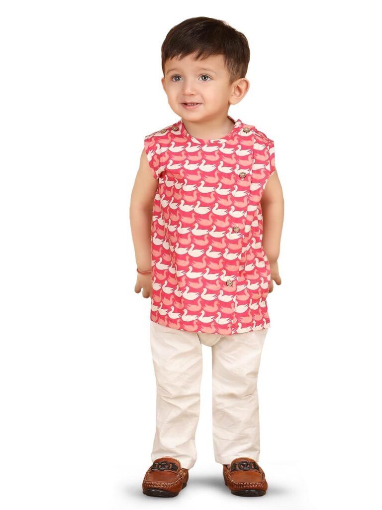 POLKA TOTS Baby Jhabla & Pant Set | 100% Cotton | Sleeveless Printed Top + Soft Bottom | Unisex Outfit for New Born, & Toddlers