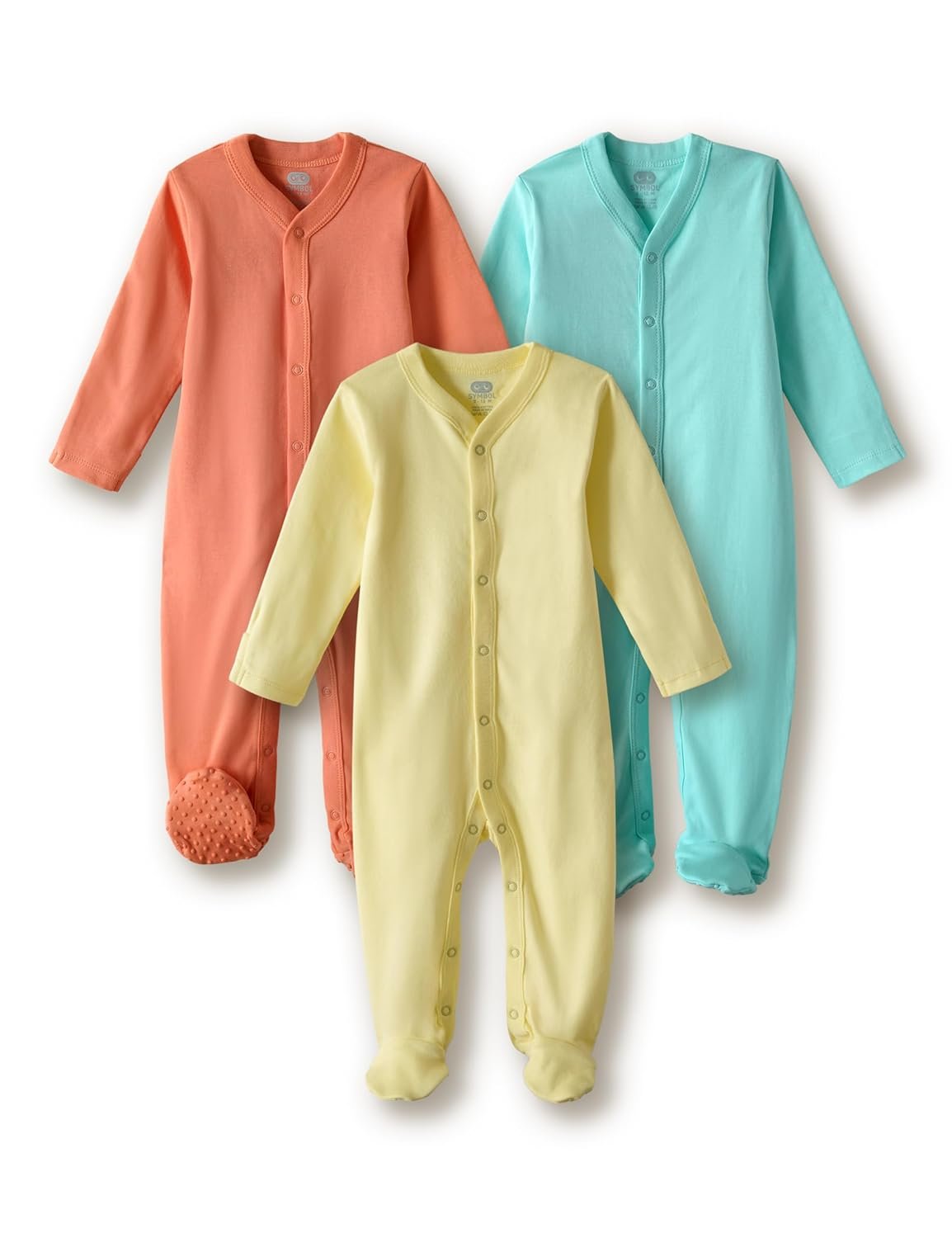 Amazon Brand – Symbol Unisex 100% Cotton Full Sleeve Baby Sleepsuits (Available in Pack of 3 & 6)