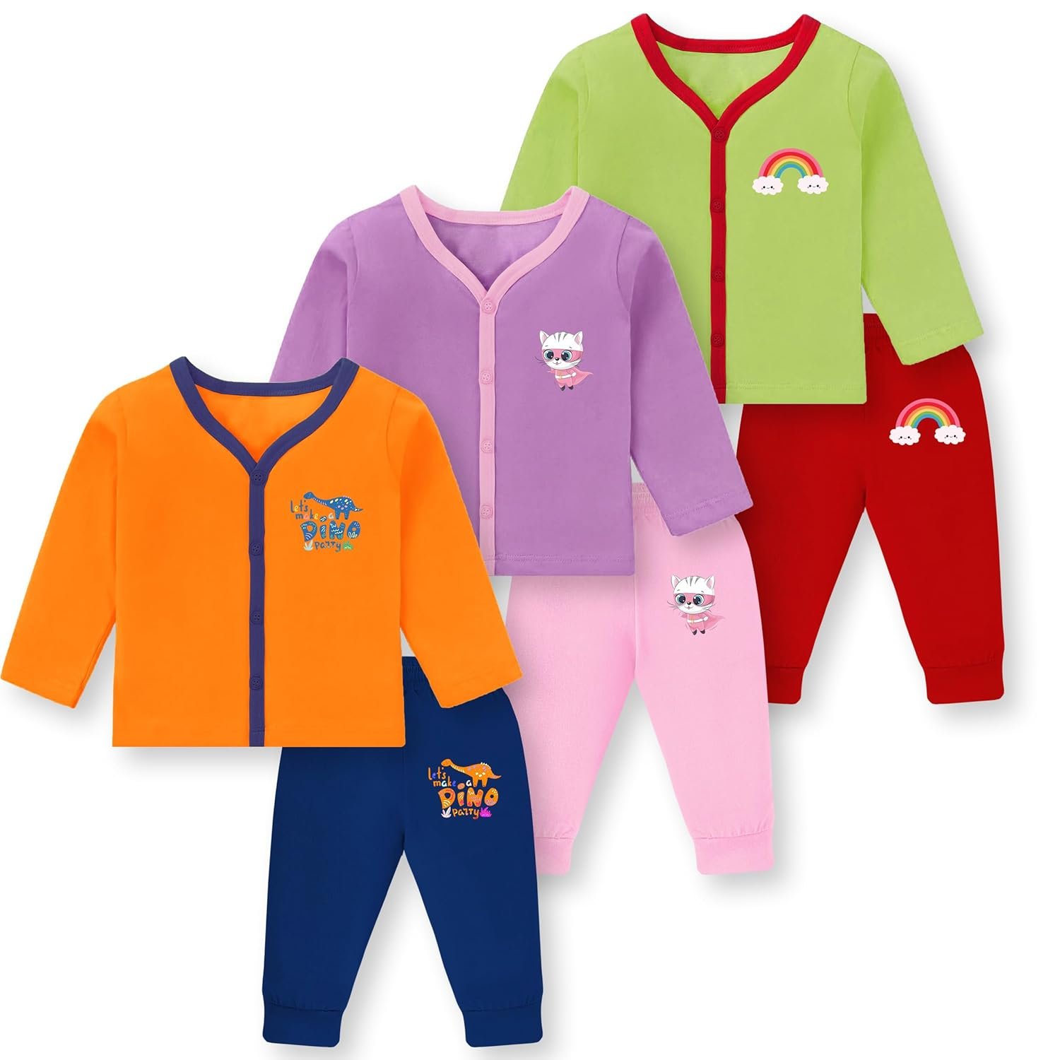 Kids Printed Long Sleeve Pyjama Set with Top and Bottoms