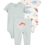 Carter’s Baby Boy 3-Piece Dinosaur Bodysuit & Pants Set | Sleep & Play Outfit | Soft & Cozy Everyday Wear