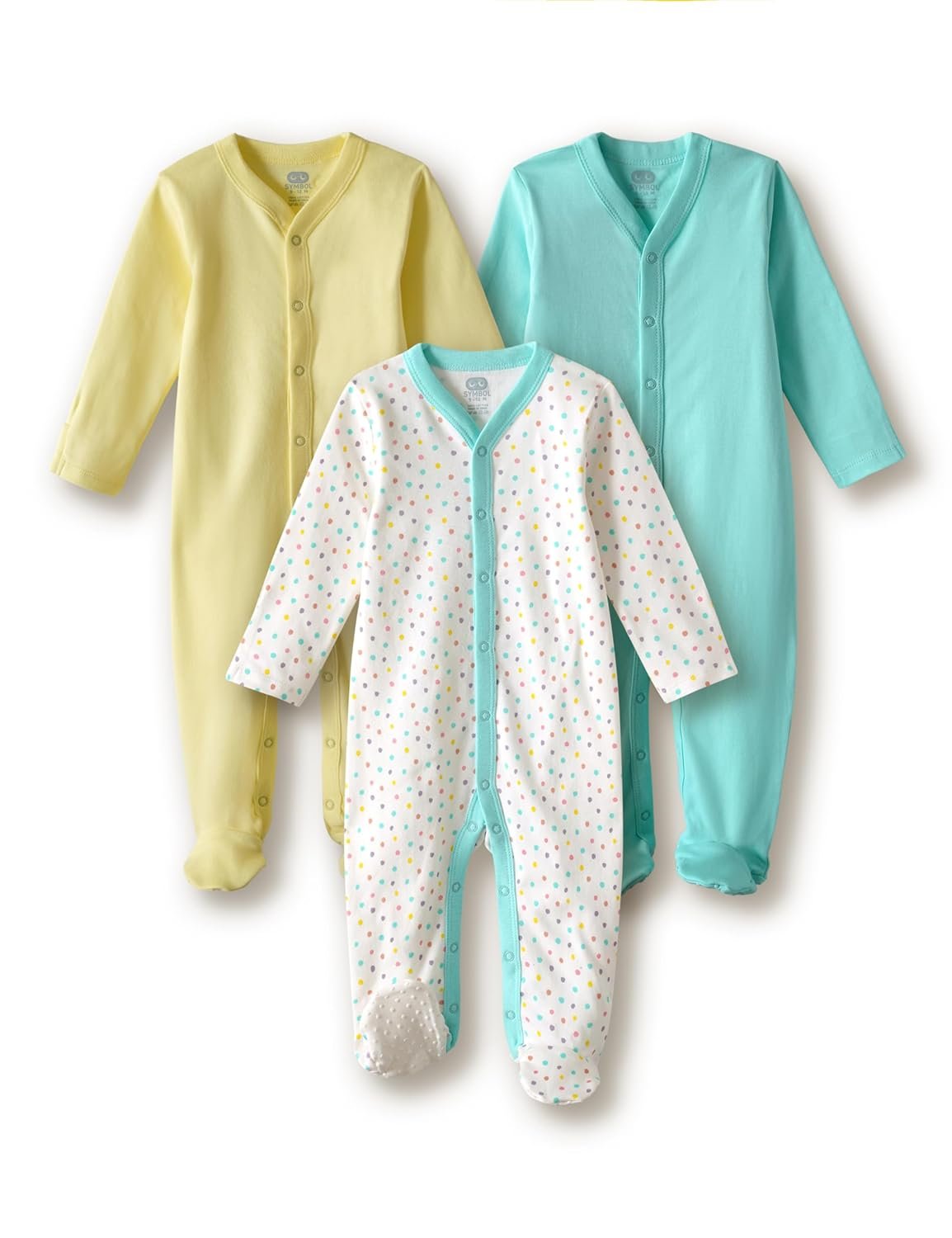 Amazon Brand – Symbol Unisex 100% Cotton Full Sleeve Baby Sleepsuits (Available in Pack of 3 & 6)