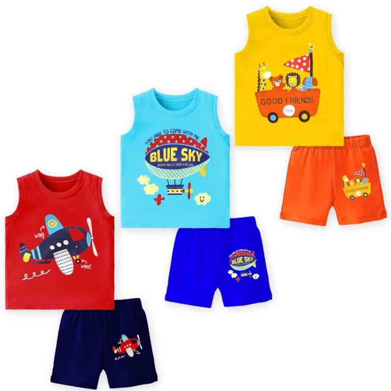 Baby Cotton Clothing Set | Sleeveless T-Shirt & Shorts Combo | Summer Wear for Boys & Girls | Soft Breathable Fabric | Multicolor Pack of 3