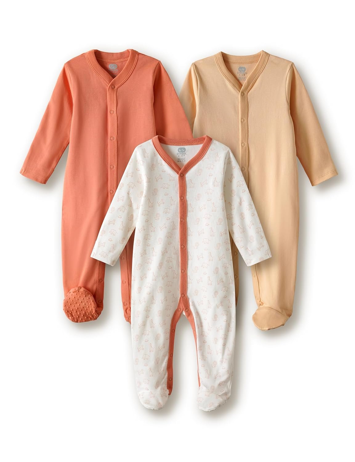 Amazon Brand – Symbol Unisex 100% Cotton Full Sleeve Baby Sleepsuits (Available in Pack of 3 & 6)
