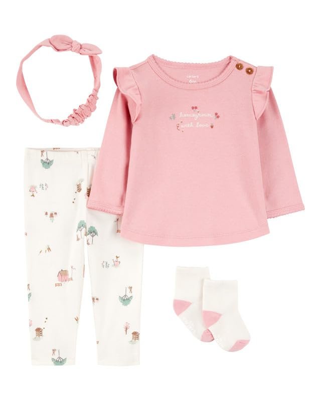 Carter’s Baby Girl 4-Piece Barn Print Outfit Set (Set of 4) | Cotton Clothing Set | Cute & Comfortable Everyday Wear