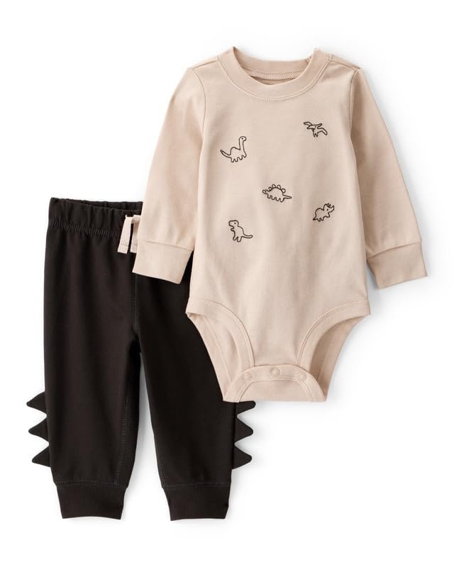 Carter’s Baby Boy Dinosaur Full Sleeve Bodysuit Pant Set (Pack of 1) | Cotton Full Sleeve Outfit | Soft & Cute Everyday Wear