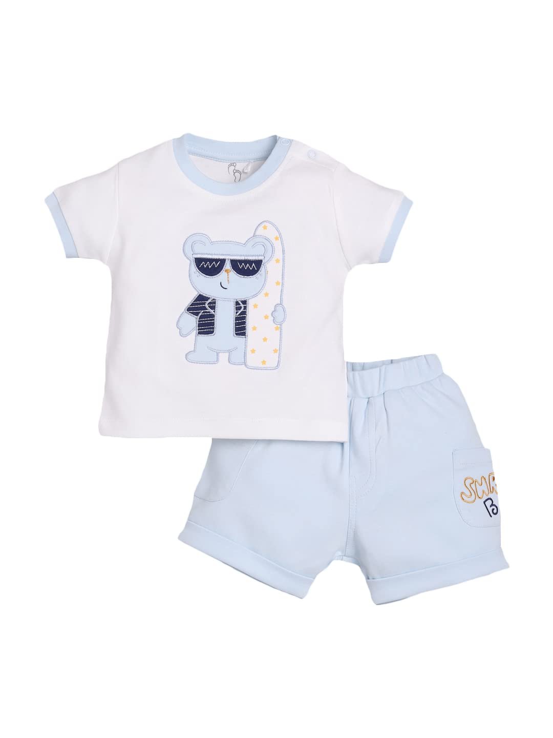 BABY GO 100% Pure Cotton Kids T-Shirt &Shorts for Baby Boys (3-6 Months, SKY2)