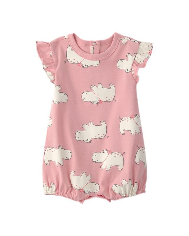 Carter’s Baby Girl Hippo Half-Sleeve Romper | Animal Print Outfit | Summer Casual Clothing