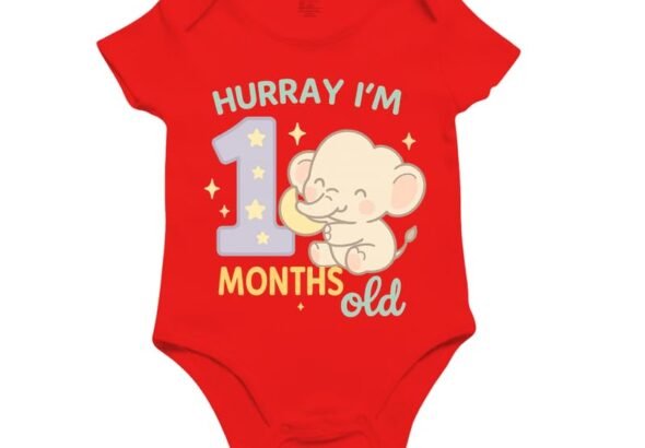 Monthly Birthday Romper for Newborn Baby | Unisex Half Sleeve Bodysuit with Envelope Neck | Soft Cotton Outfit with 1 to 12 Month Print | Comfortable Infant Wear for Boys & Girls
