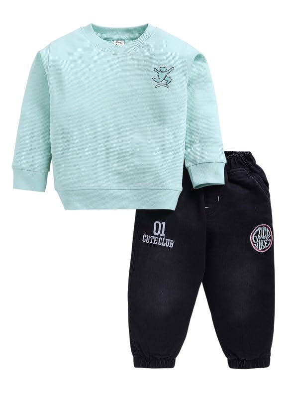 Baby Boys Clothing Set (6 Months–8 Years) – Full Sleeve Cotton T-Shirt & Full Length Denim Pant Casual Outfit