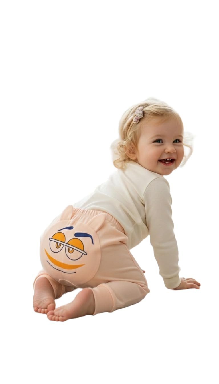 A.T.U.N. (ALL THINGS UBER NICE) Baby Girls 100% Cotton Bum Pants | Soft Feel Printed Back Design with Elastic Waistband | Comfortable Stretch Fit Bottom Wear | Cute Stylish Baby Clothing for Infants
