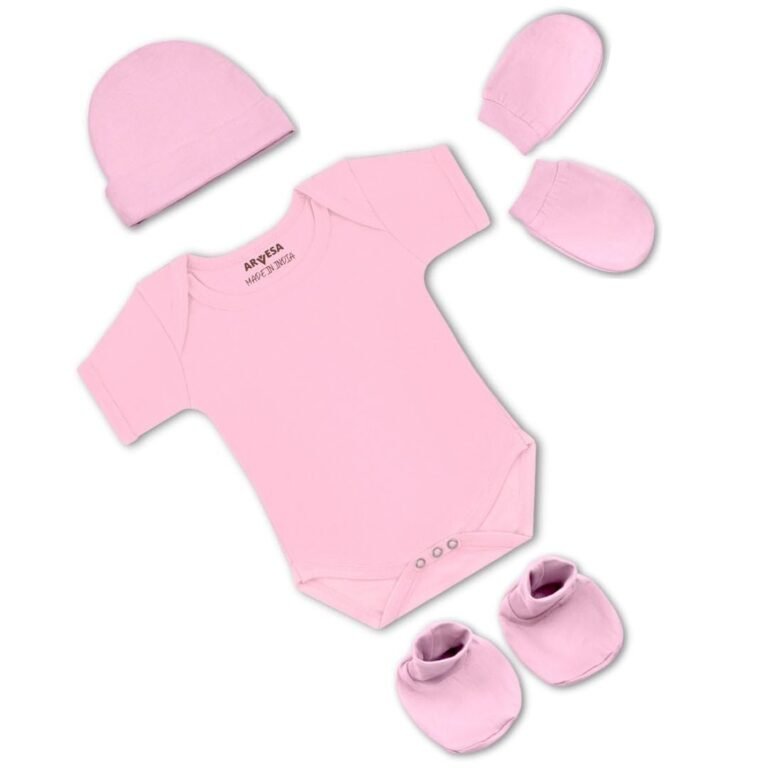 ARVESA 100% Cotton Biowash White Romper for Newborn Baby Romper Set with Cap Booties & Mittens 0–6 Months