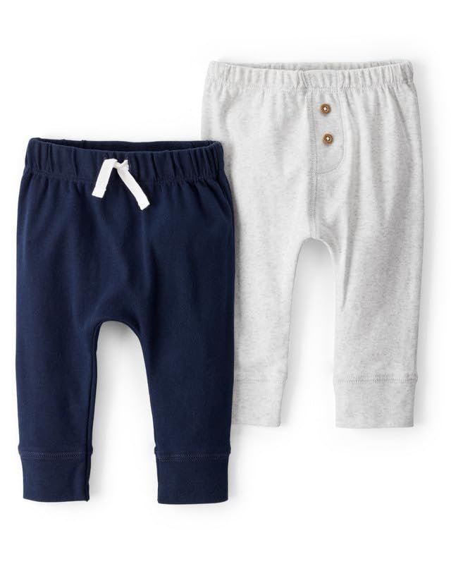 Carter’s Baby Boy 2-Pack Pull-On Cotton Pants | Soft Elastic Waist Bottoms with Banded Cuffs