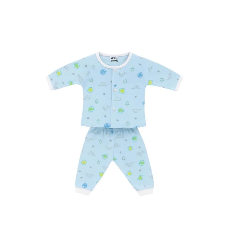 Baby Full Sleeves Soft Cotton Hosiery Casual Jhabla T-Shirt Front Open with Pyjama Pants, Dress for Kids & Toddlers, 100% Cotton Vests, Breathable Newborn Outfit
