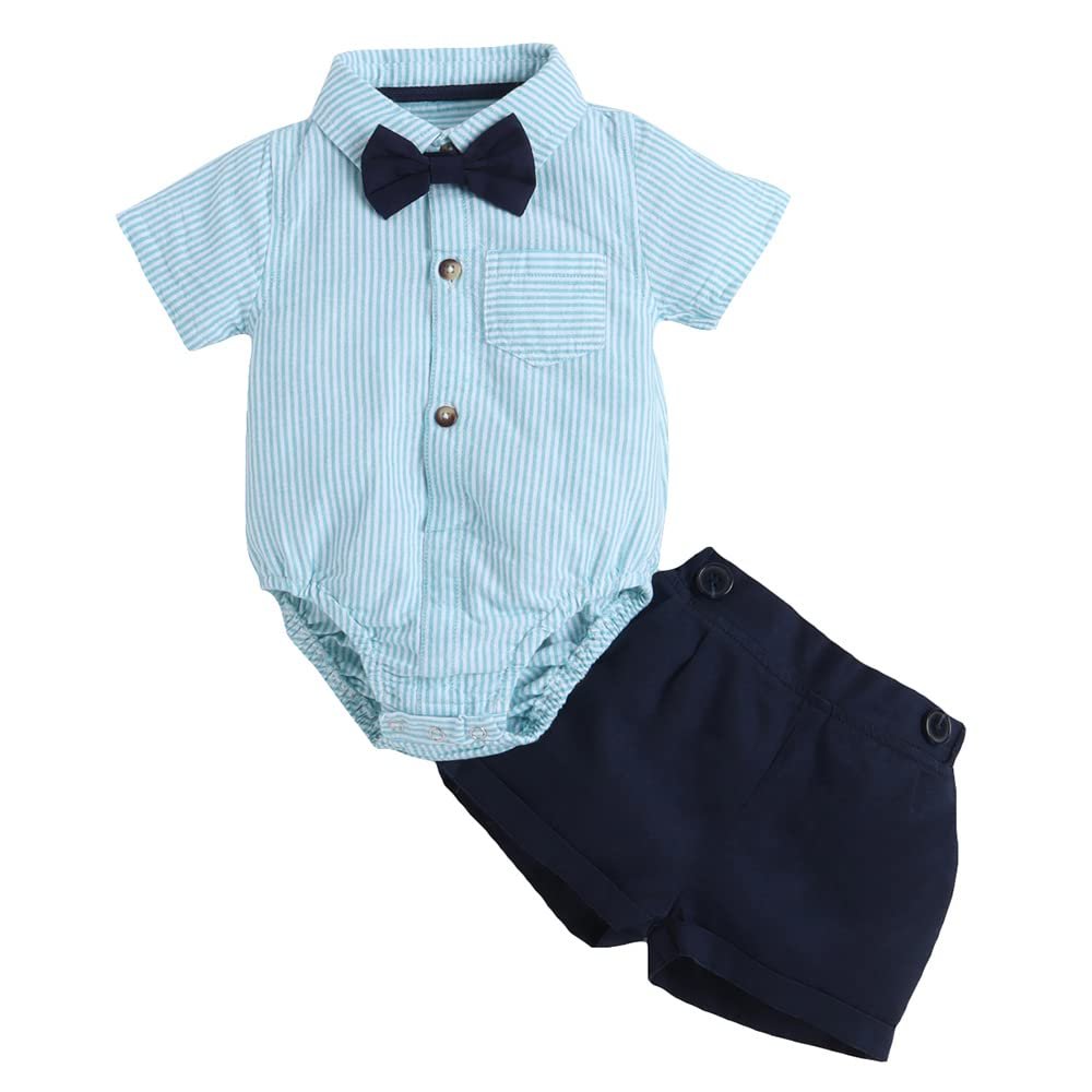 Hopscotch Boy’s Cotton Blend Striped Onesie and Shorts Set