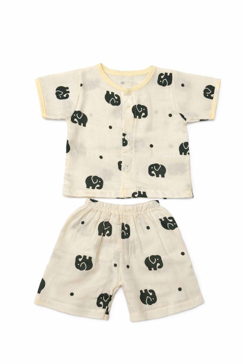 BABY STATION Muslin Cotton Baby Night Suit Set for Boys & Girls – Half Sleeve Shirt & Pajama – Soft & Breathable for New Born & Infants