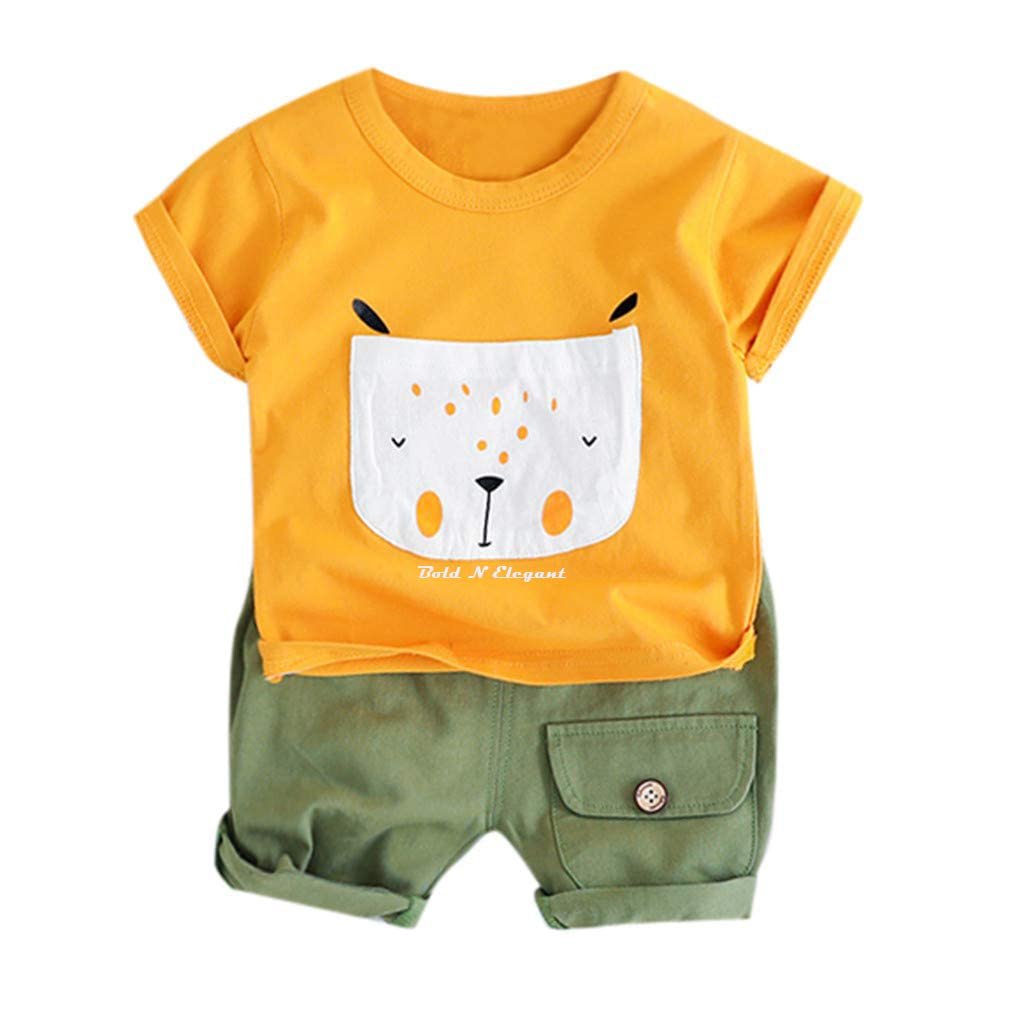 Bold N Elegant Cotton Cute Cartoon Printed Half Sleeve T-Shirt And Shorts Clothing Set For Infant Toddler Baby Boy Girl