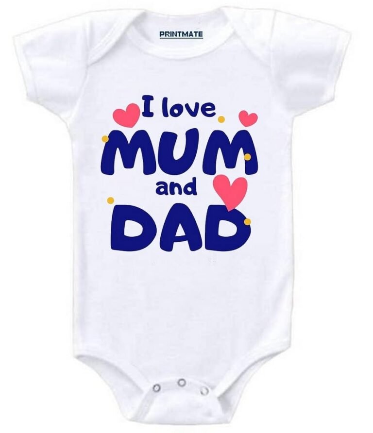 Printmate I Love Dad And Mom | Mum And Dad Half Sleeve Unisex Baby Romper For New Born Baby (B696)