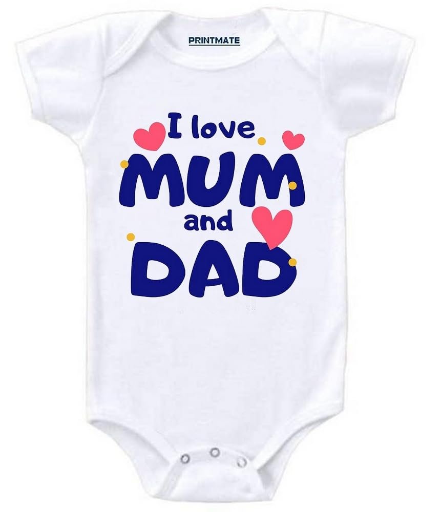 Printmate I Love Dad And Mom | Mum And Dad Half Sleeve Unisex Baby Romper For New Born Baby (B696)