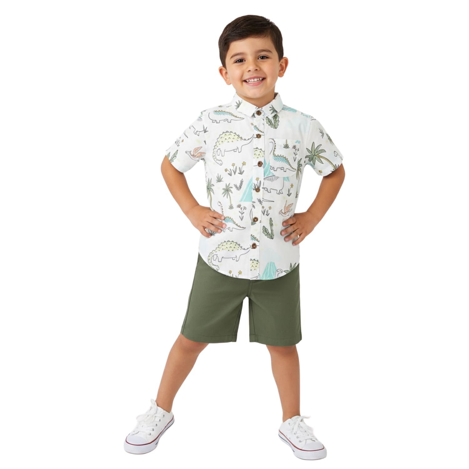 Nautinati Boys Printed Collared Shirt with Shorts Clothing Set | Age 1-5 Years