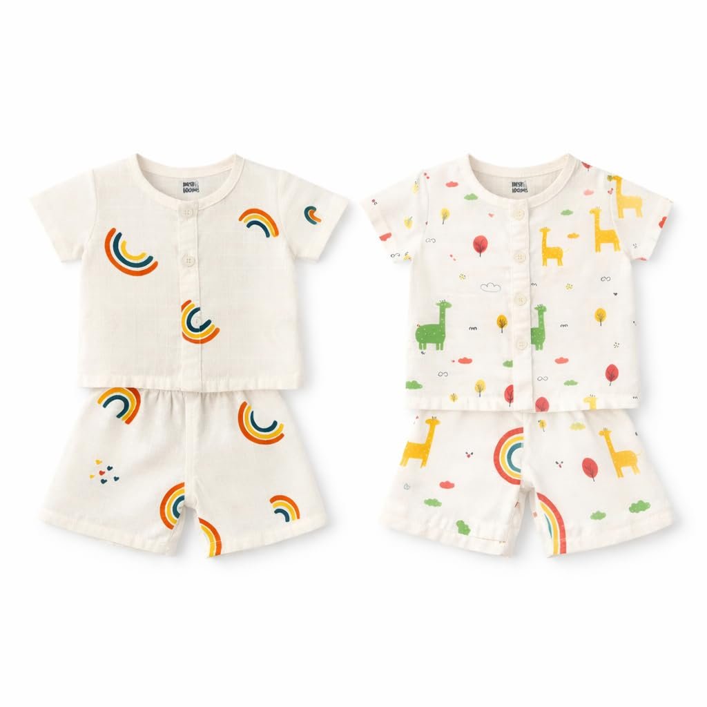 Muslin Cotton Half Sleeves Jabla & Short Set, Breathable & Light weight, Regular Fit 100% Cotton Half Sleeve Jhabla & Shorts,