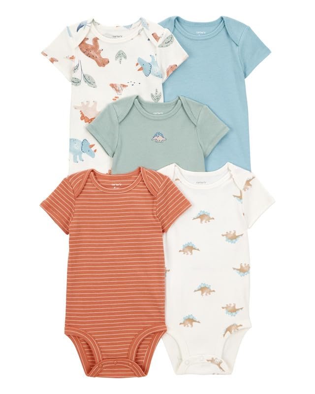 Carter’s Baby Boy Print Cotton Multipack Bodysuits (Set of 5) | 100% Cotton Infant Half Sleeve | Soft Baby Bodysuit for Everyday Wear