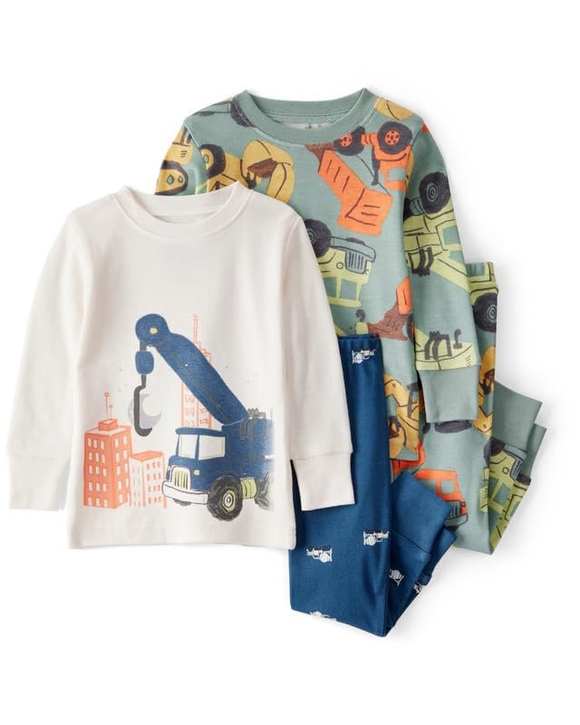 Carter’s Baby Boy Construction Print 100% Cotton Full Sleeve Pajamas Set (Pack of 2) | Soft & Comfortable Cozy Nightwear