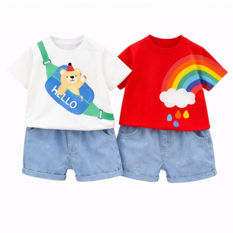 Googo Gaaga Kids Unisex Pack of 2 Cotton Printed Half Sleeve Tshirt With Shorts Set White Hello