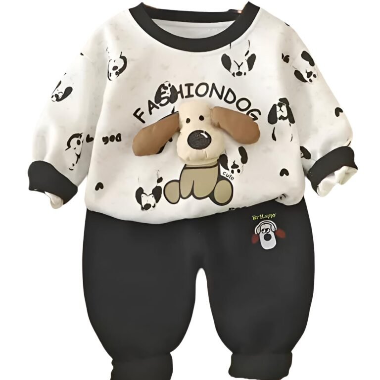 Googo Gaaga Printed Kids Boys Cotton Sweatshirt with Solid Joggers – Cotton Clothing Set for Baby Boy | Soft Fabric Full Sleeves | Regular Fit Kids Outfit (Black, 12-18M)