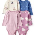 Carter’s Baby Girl Unicorn, Heart, Star Print Full Sleeve Multipack Bodysuits (Set of 4) | 100% Cotton Full Sleeve Soft & Cozy Everyday Wear