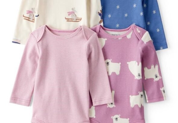 Carter’s Baby Girl Unicorn, Heart, Star Print Full Sleeve Multipack Bodysuits (Set of 4) | 100% Cotton Full Sleeve Soft & Cozy Everyday Wear
