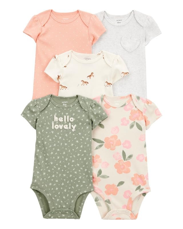 Carter’s Baby Girl 5-Pack Floral Bunny Short-Sleeve Cotton Bodysuits