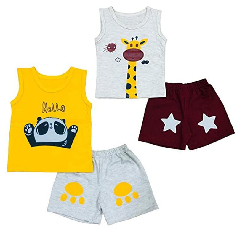 Infantbond Baby Boy’s and Girl’s Cut Sleeve T-Shirt and Short Combo 100% Cotton Clothing Set(Combo Of 2)
