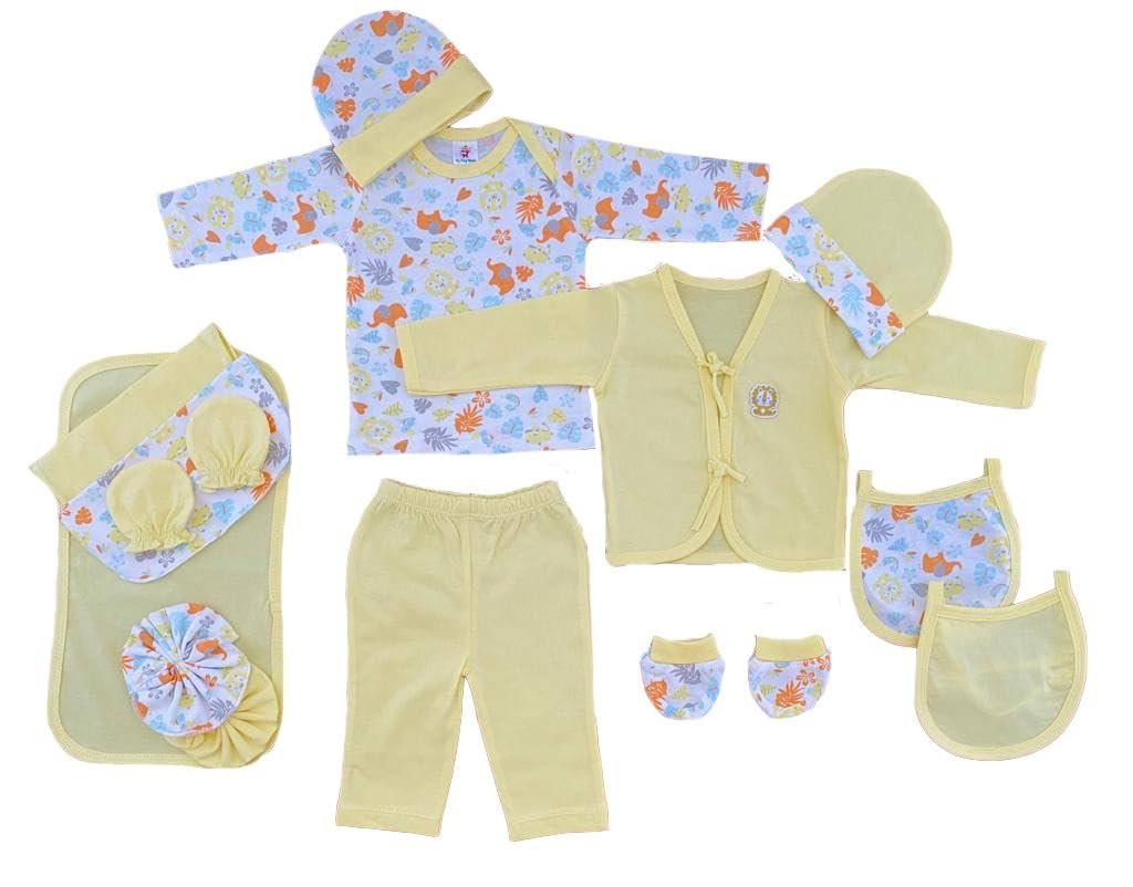 Full Sleeves New Born Baby Gift Set, Infant Cotton Clothing Gift Set, essentials kit, Suit Set, Just born, Dress, Boy, Girls, 14 Pieces | 0-3 Months (Yellow)