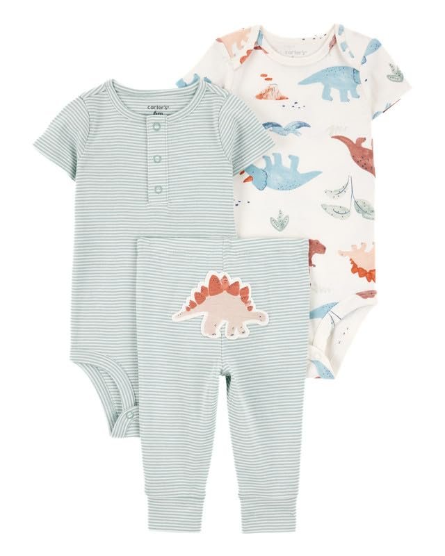 Carter’s Baby Boy 3-Piece Dinosaur Bodysuit & Pants Set | Sleep & Play Outfit | Soft & Cozy Everyday Wear