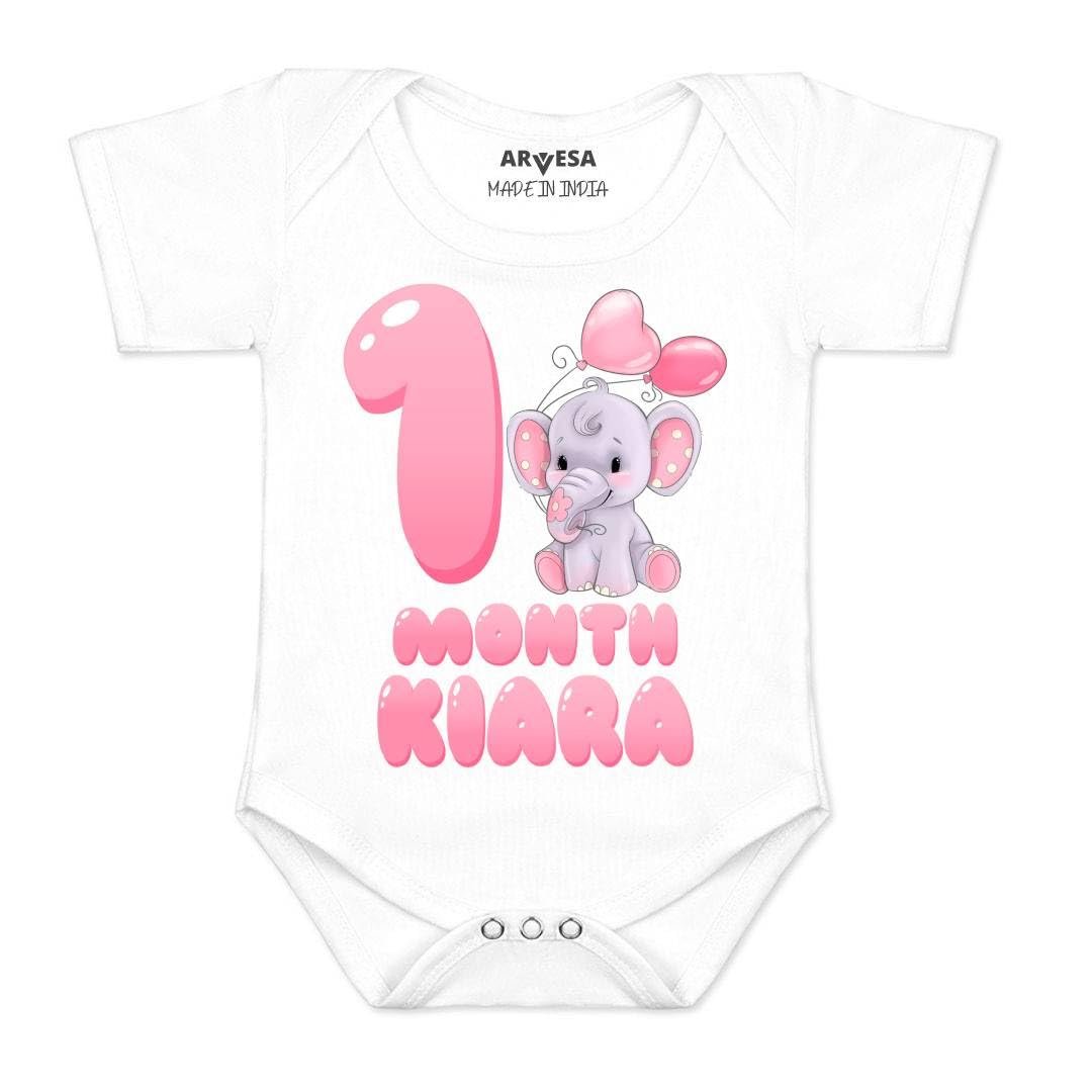 ARVESA Customised Baby Name 1 Month Baby Milestone Romper for Baby Boy and Baby Girl Cotton 0–12 Months Design no 246-1 Month