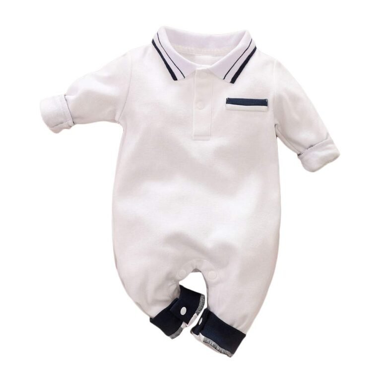 Hopscotch Boys Cotton Solid Full-Sleeve Romper in White Color