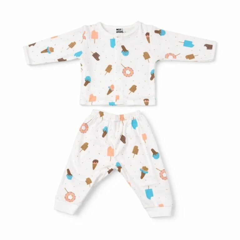 Baby Full Sleeves Soft Cotton Hosiery Casual Jhabla T-Shirt Front Open with Pyjama Pants, Dress for Kids & Toddlers, 100% Cotton Vests, Breathable Newborn Outfit