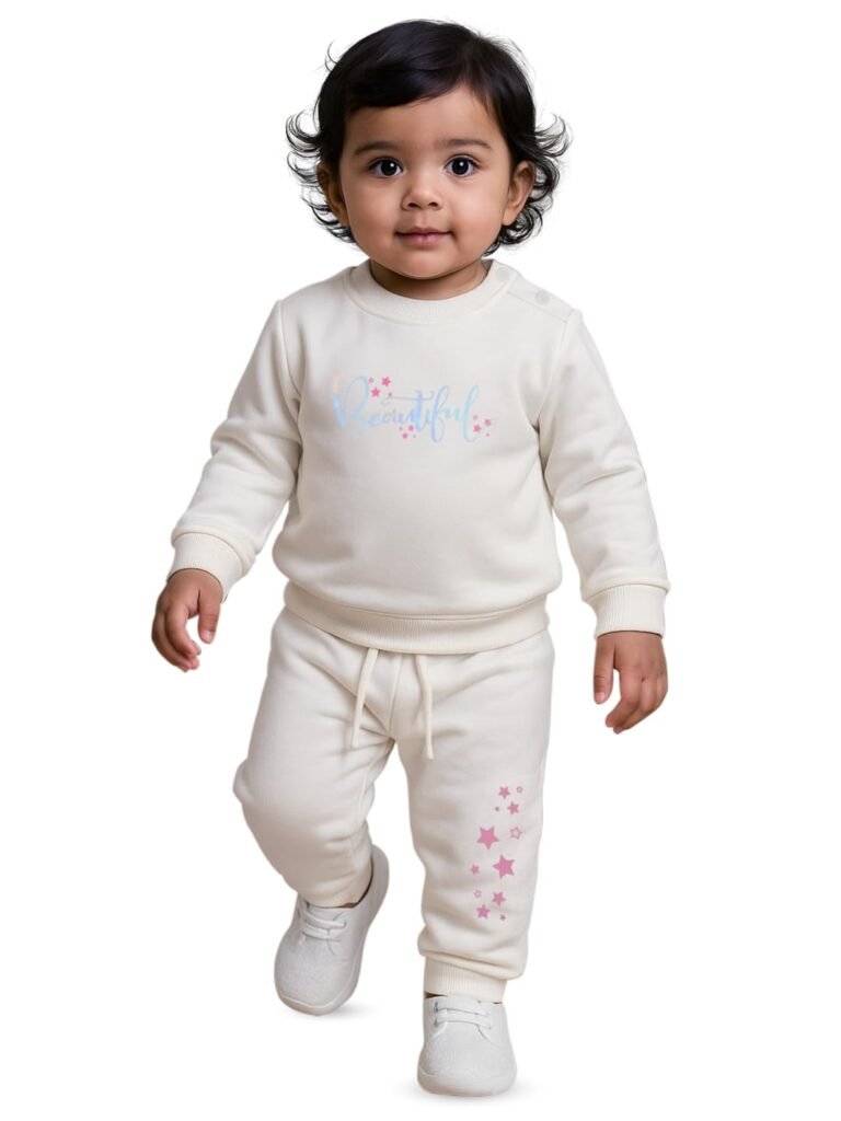 Nuego Cotton Printed Baby Girls Matching Set Coords with Round Neck Sweatshirt and Joggers New Born Baby Dress Co-ords Clothing Set for Newborn (3-24 Months) – Multicolour