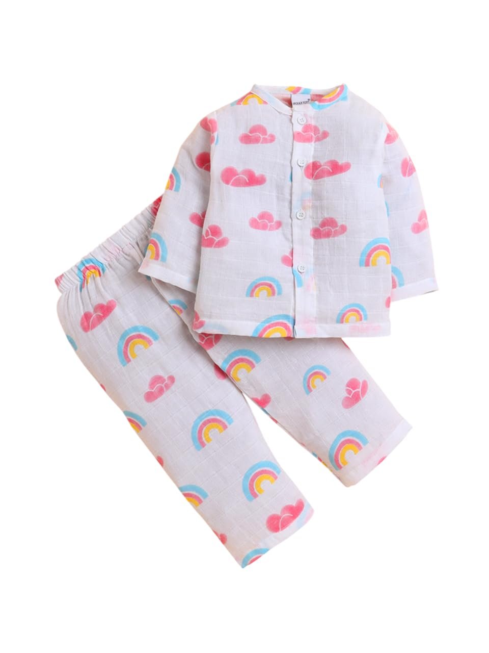 POLKA TOTS Muslin Jhabla & Pant Set for Boys & Girls | Ultra-Soft, Breathable & Lightweight Cotton Kid Dress | Unisex Printed Top & Pyjama Set for Kids | Night Suit for Kids | Newborn to 2 Years