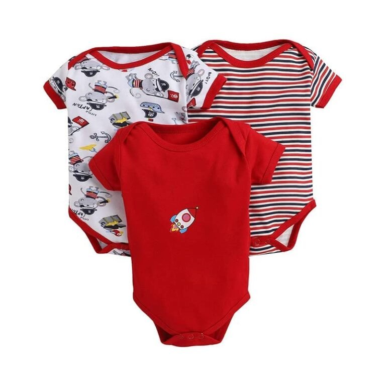 POOJA BABY Cotton Baby Bodysuit Short Sleeve Half Romper Pack of 3 Soft & Comfortable for Kids Pack of 3