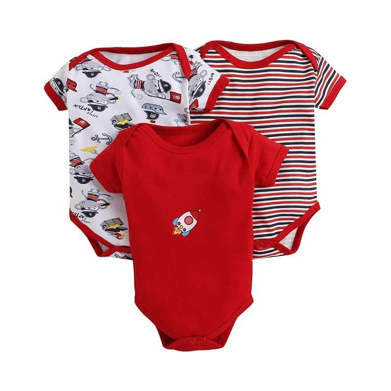 POOJA BABY Cotton Baby Bodysuit Short Sleeve Half Romper Pack of 3 Soft & Comfortable for Kids Pack of 3